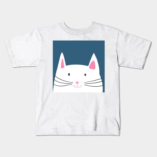 Cat head in blue background Kids T-Shirt